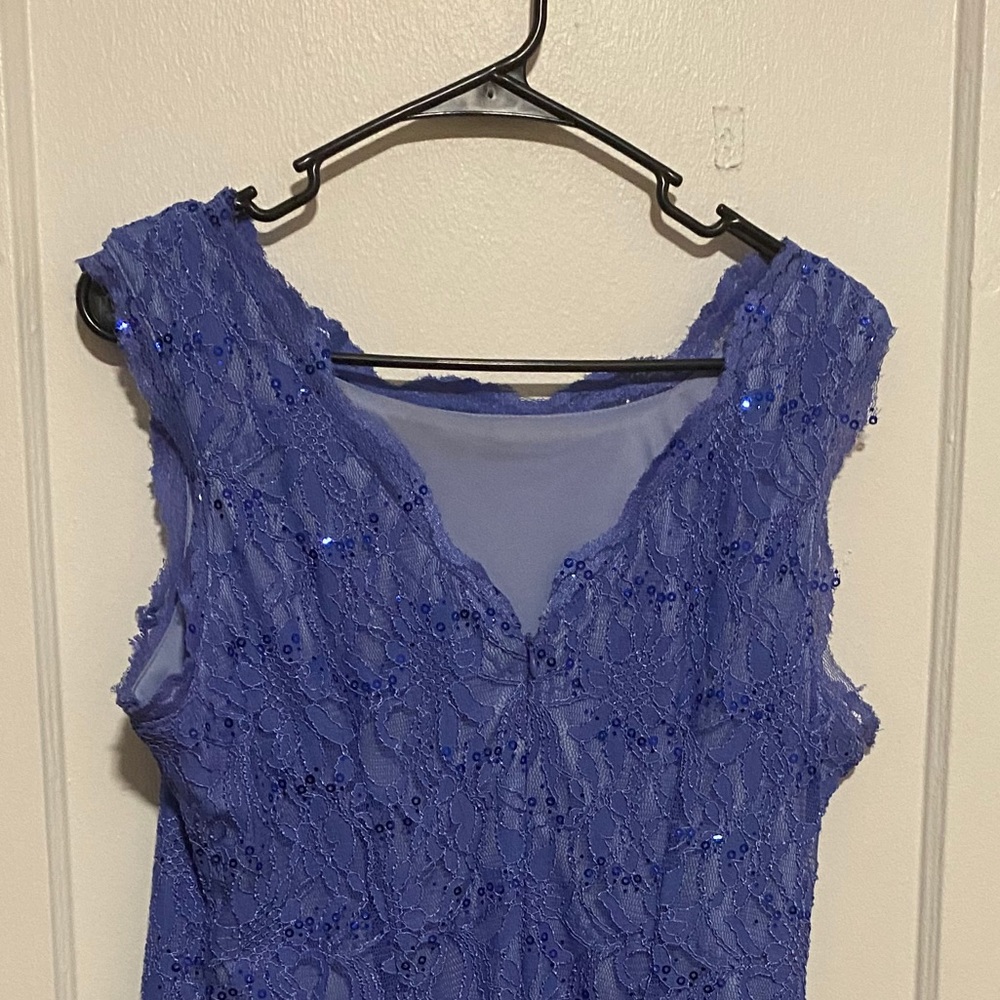 Periwinkle Blue Sequin Lace Sleeveless Dress - Picture 10 of 12